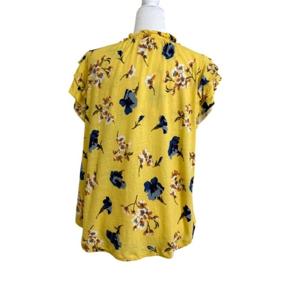 Lauren Ralph Lauren Womens Top Floral Ruffle Sleeve Linen Blend Yellow Size XL - Picture 3 of 8